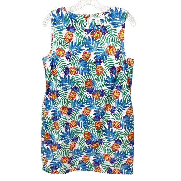 Tabitha Webb Tropical Pineapple Print Sleeveless Shift Dress Women’s Size 12 - Picture 1 of 9